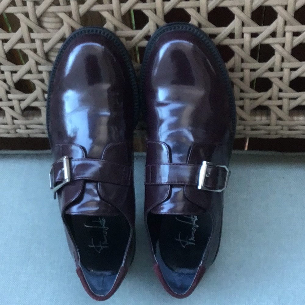 EUC FRANCO SARTO A-Tasia Patent Buckled Loafers Purplish Burgundy